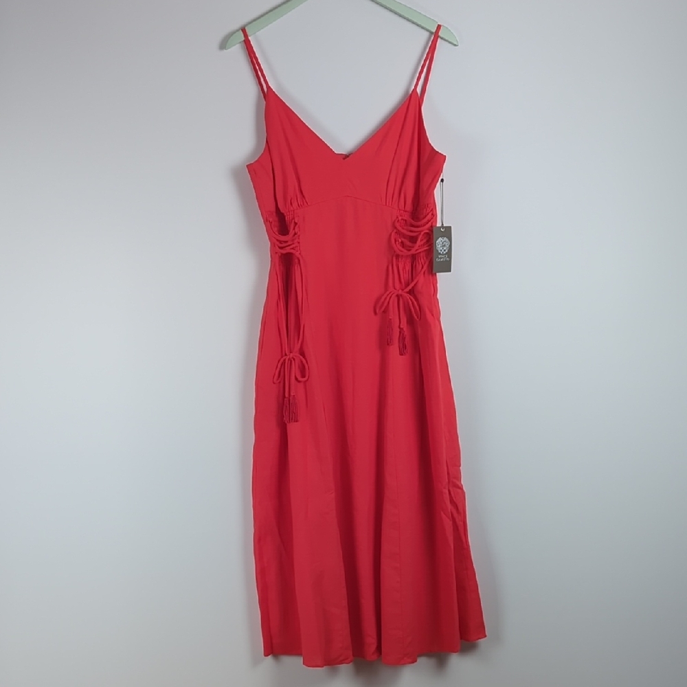 Vince Camuto Women's Lace-Up-Side Linen Blend Midi Dress Size 14